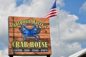 sign for harpoon harry's crab house in pigeon forge